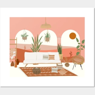 Boho Peach House In Desert Posters and Art